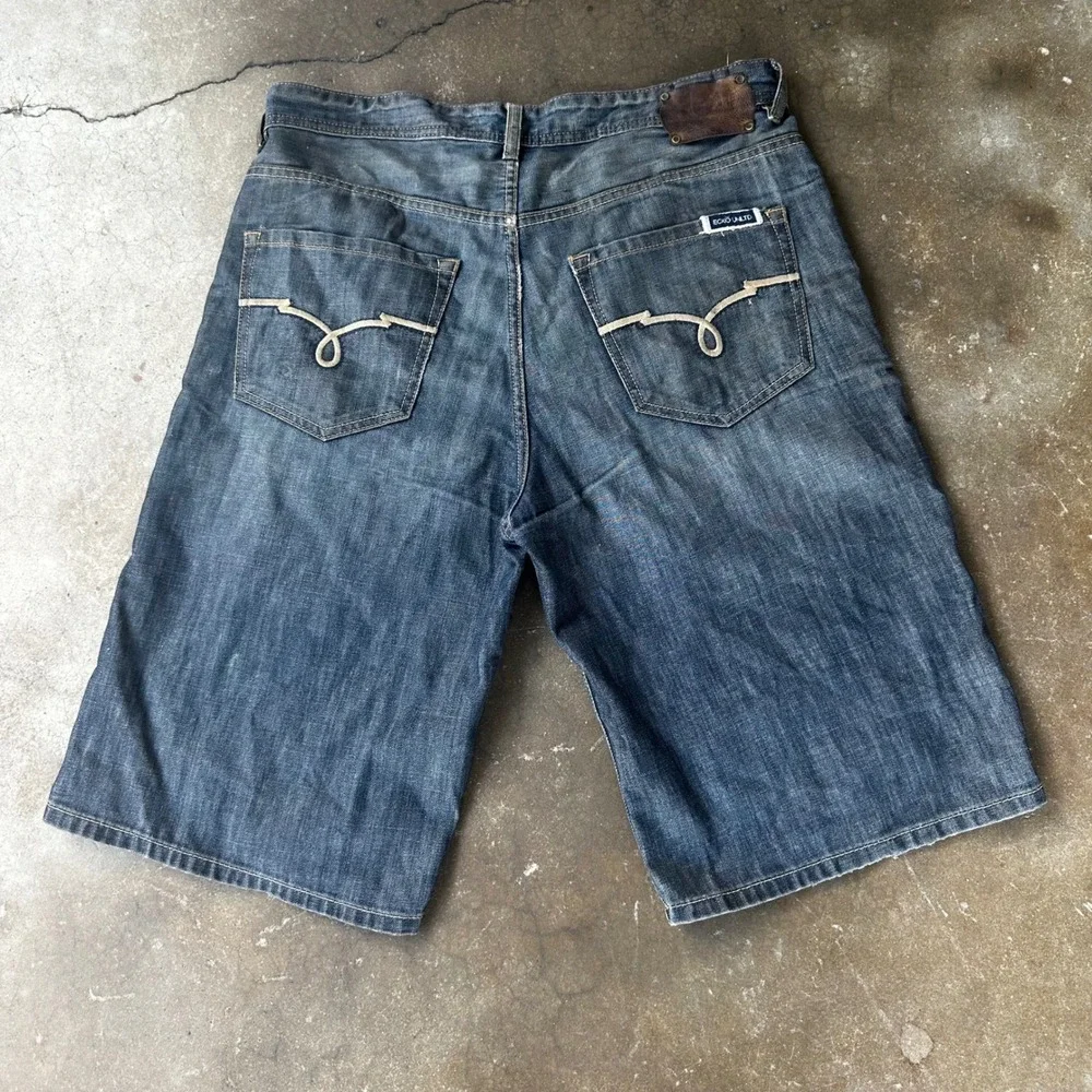 Ecko Unltd Denim Shorts Mens 38 Blue Good Baggy Y2K Streetwear Embroidered